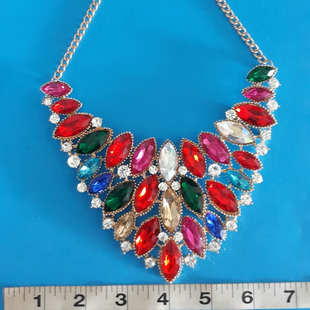 Multi-Color Rhinestone Statement Bib Necklace - image 4